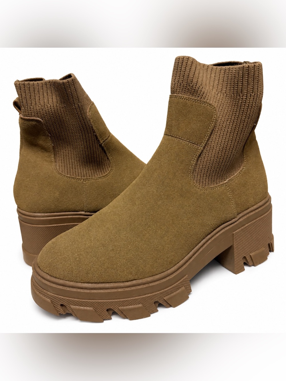 Lemonade Women’s 11 Brown Faux Suede Chelsea Boots Chunky Lug Sole